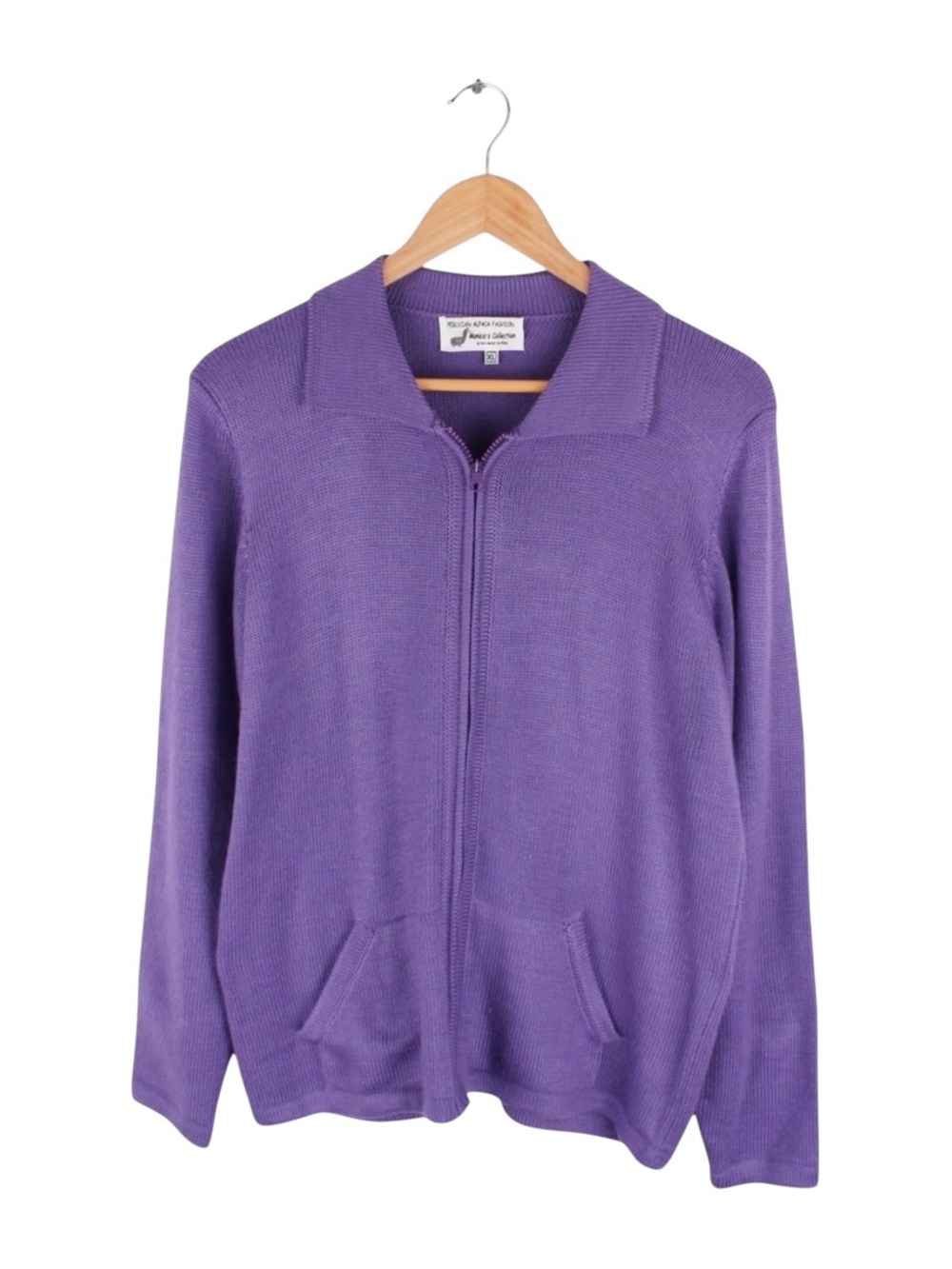 Peruvian Alpaca Zip Cardigan Sweater Purple Knit Full Zip Women's Size XL